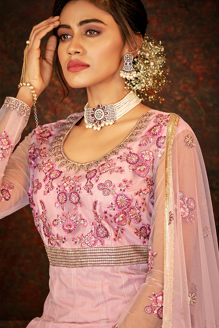 Buy Floral Embroidered Dusty Pink Designer Wedding Anarkali Suit