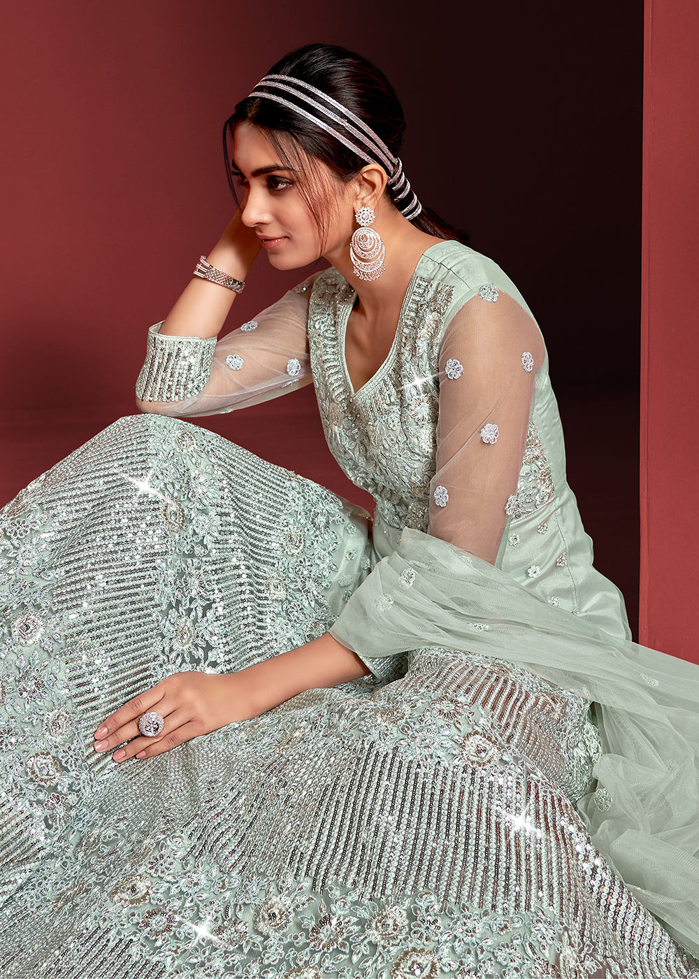 Buy Now Festive Party Style Light Blue Embroidered Net Anarkali Gown Online in USA, UK, Australia, New Zealand, Canada, Italy & Worldwide at Empress Clothing.