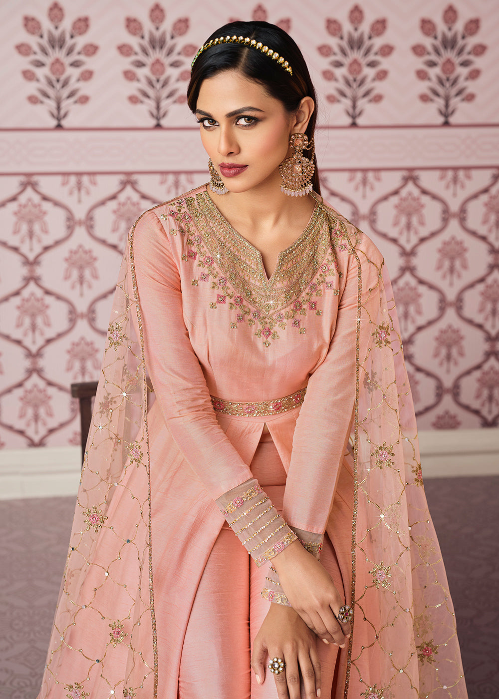 Buy Blush Pink Art Silk Fabric Anarkali - Indian Embroidered Anarkali