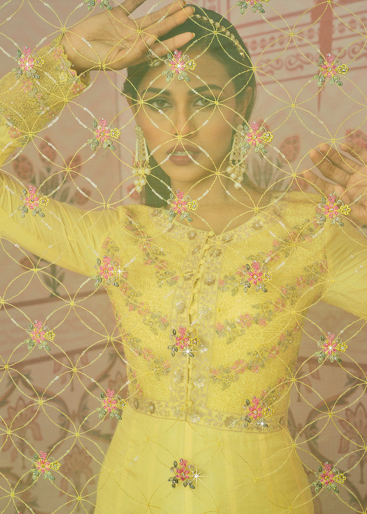 Buy Yellow Art Silk Fabric Anarkali - Indian Embroidered Anarkali