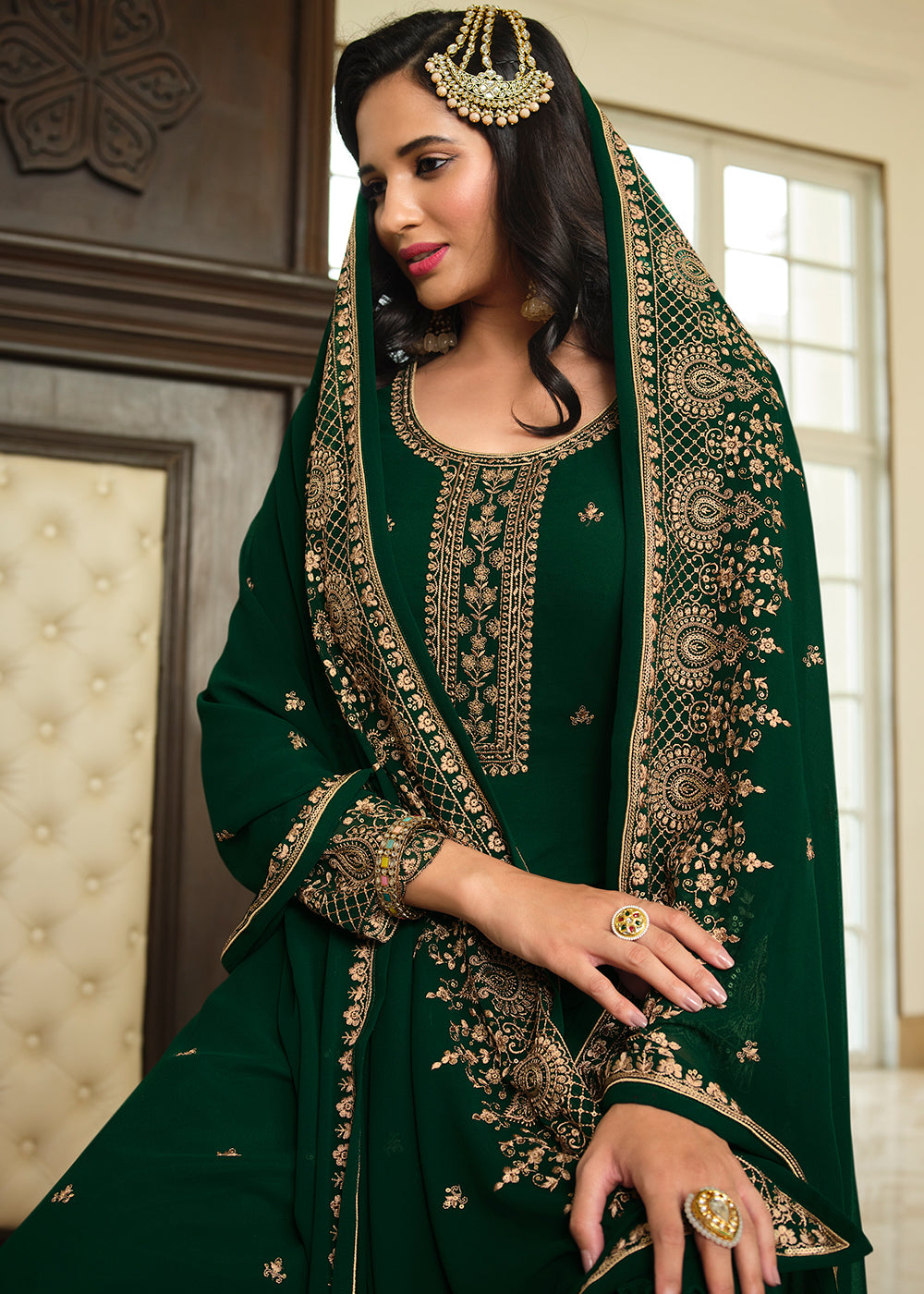 Buy Pakistani Gharara Suit - Green Embroidered Georgette Gharara Suit Empress Clothing Buy Pakistani Gharara Suit - Green Embroidered Georgette Gharara Suit Empress Clothing
