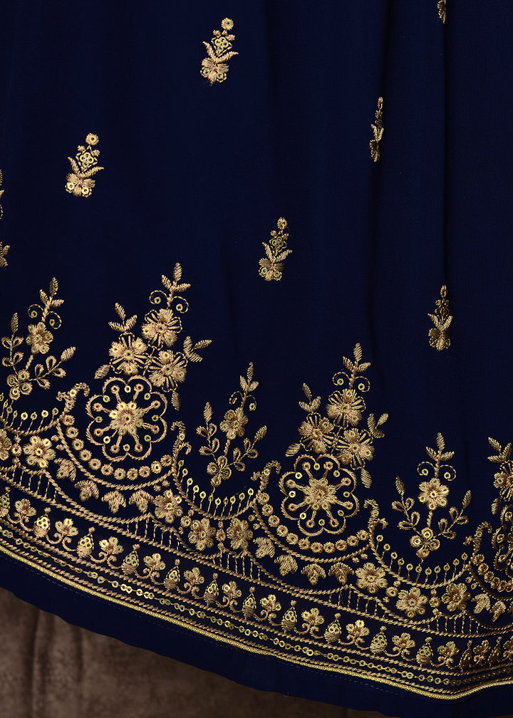 Shop Now Lovely Blue Embroidered Georgette Pakistani Gharara Suit Online at Empress Clothing in USA, UK, Canada, Germany & Worldwide.