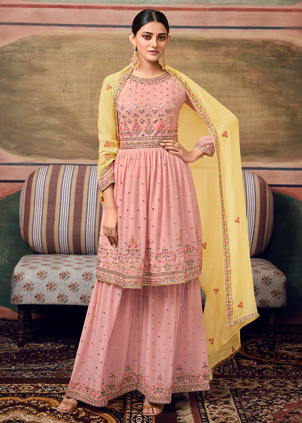 Buy Blush Pink Designer Gharara Style Sharara - Festive Sharara Suit