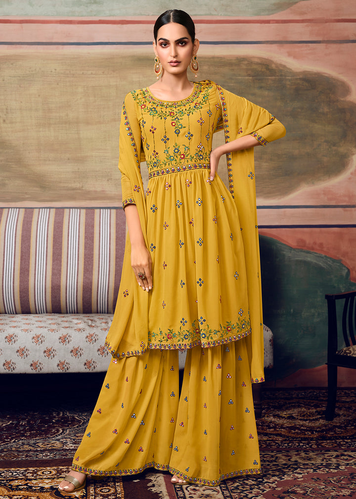 Buy Mustard Designer Gharara Style Sharara - Festive Sharara Suit
