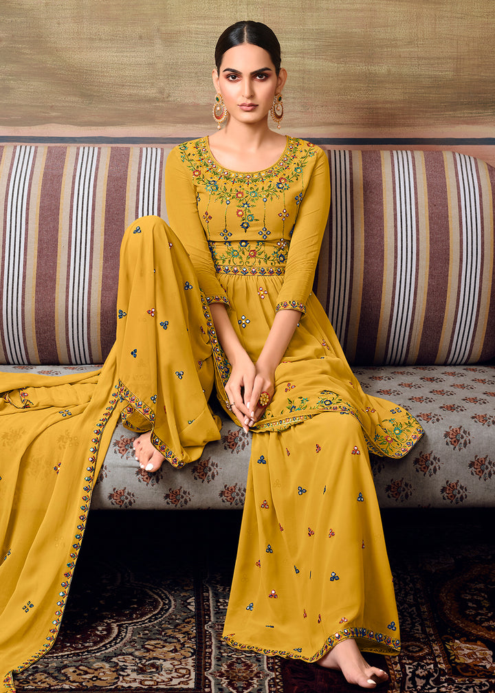 Buy Mustard Designer Gharara Style Sharara - Festive Sharara Suit