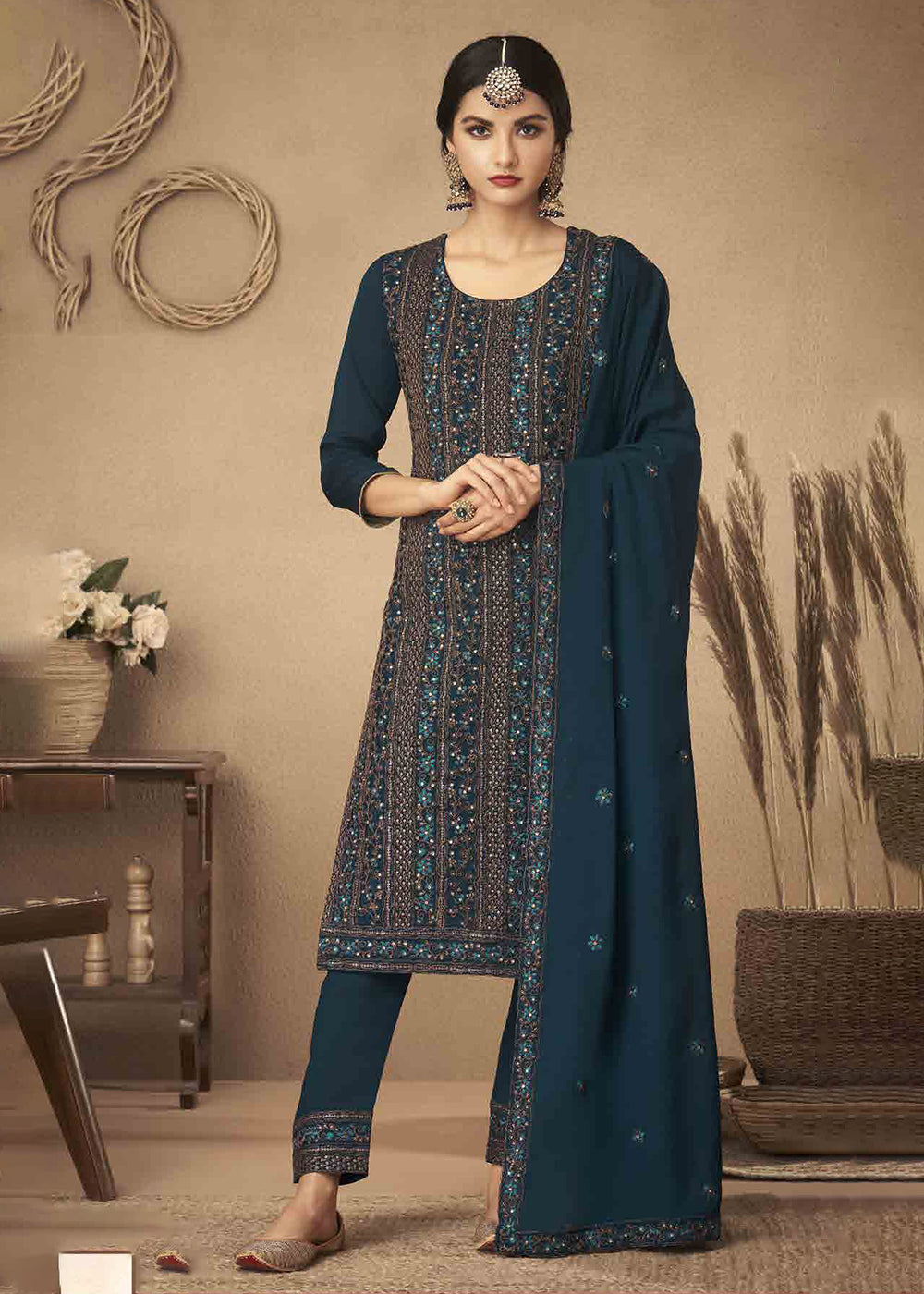 Buy Now Dark Blue Cording & Swarovski Embroidered Trendy Salwar Suit Online in USA, UK, Canada, Germany, Australia & Worldwide at Empress Clothing.