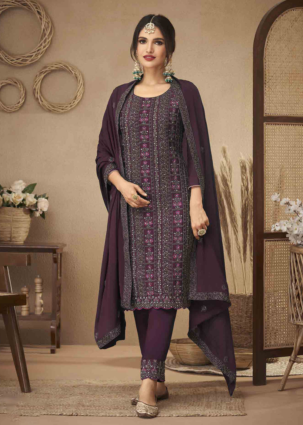 Buy Now Wine Purple Cording & Swarovski Embroidered Trendy Salwar Suit Online in USA, UK, Canada, Germany, Australia & Worldwide at Empress Clothing.