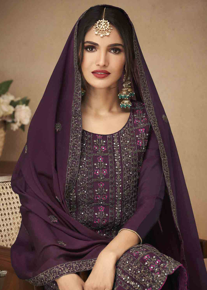 Buy Now Wine Purple Cording & Swarovski Embroidered Trendy Salwar Suit Online in USA, UK, Canada, Germany, Australia & Worldwide at Empress Clothing.