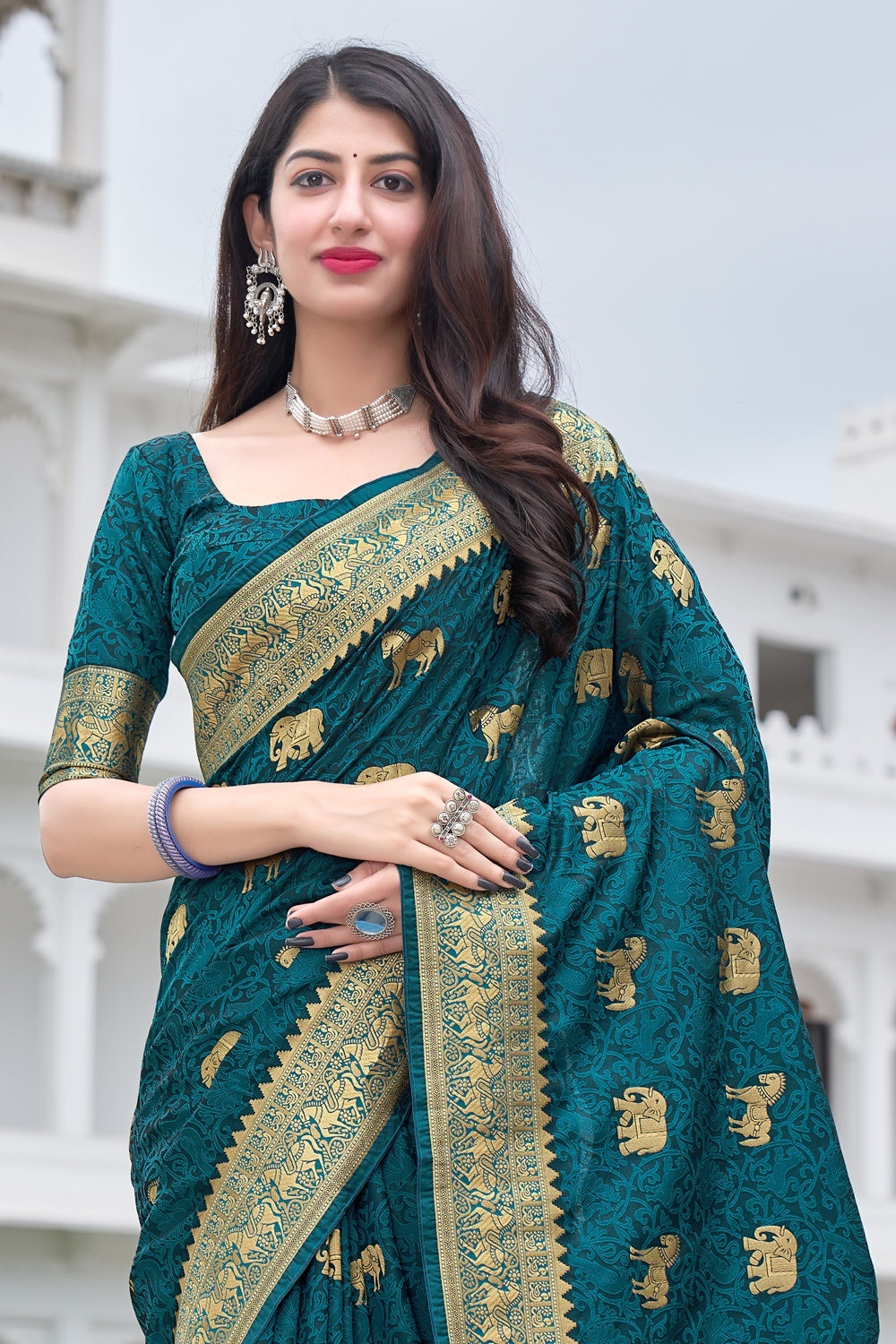 Buy Teal Blue Weaving Silk Saree - Printed Traditional Saree
