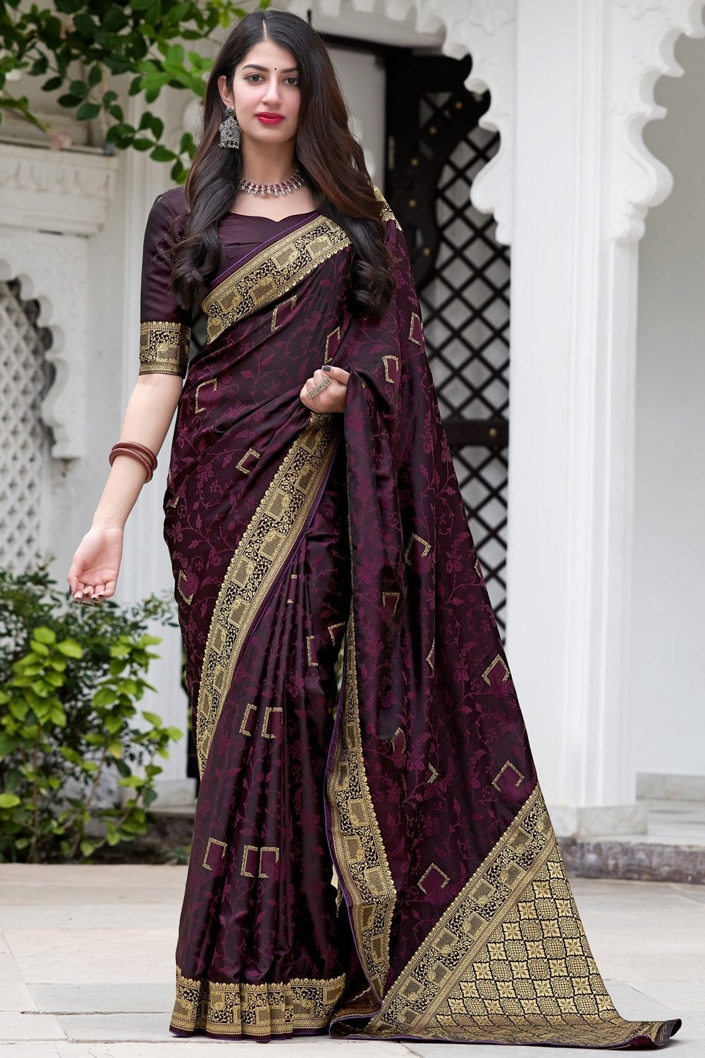 Buy Wine Purple Weaving Silk Saree - Printed Traditional Saree