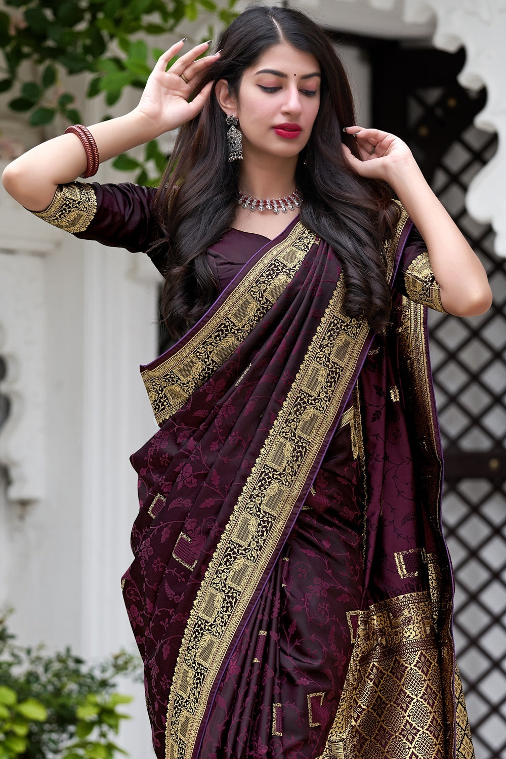 Buy Wine Purple Weaving Silk Saree - Printed Traditional Saree