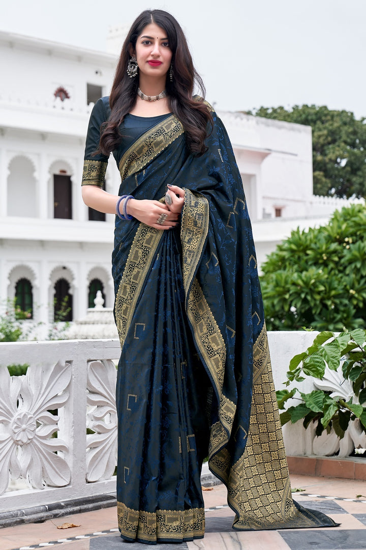 Buy Navy Blue Weaving Silk Saree - Printed Traditional Saree