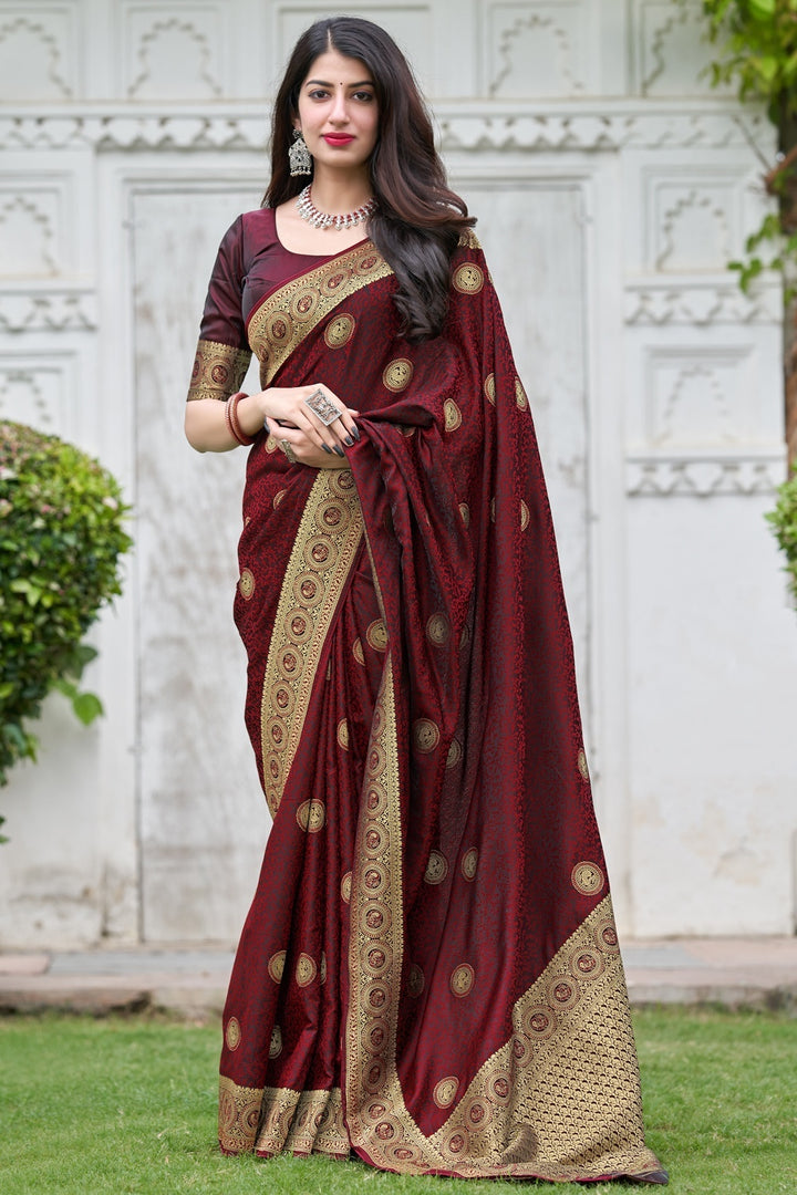 Buy Maroon Weaving Silk Saree - Printed Traditional Saree
