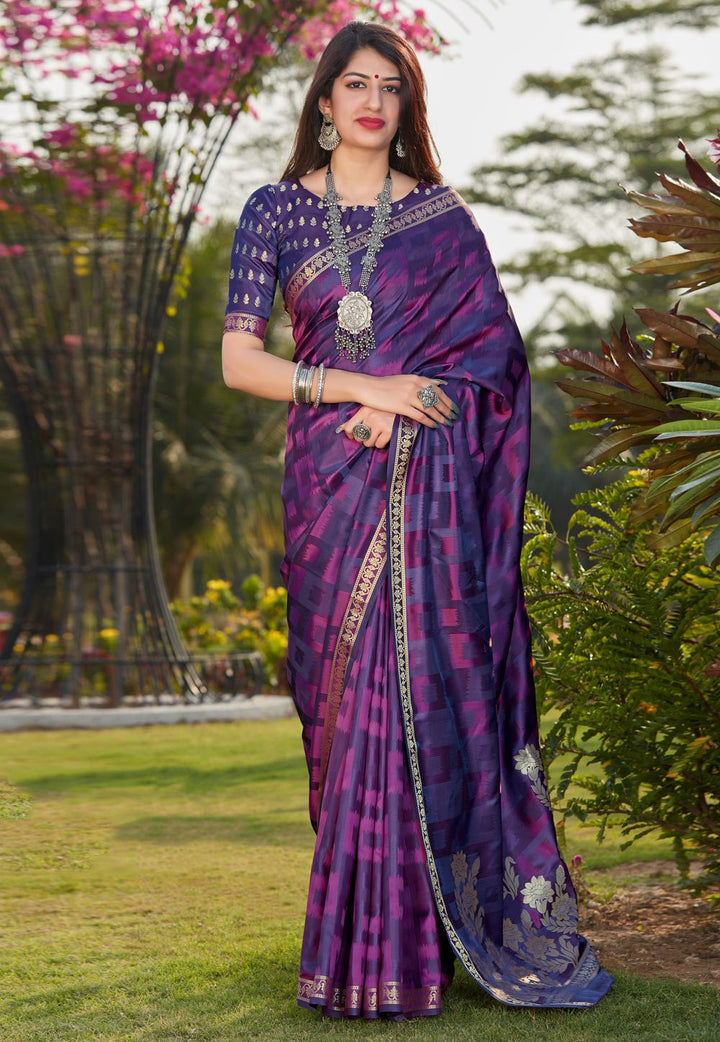 Irish Purple Banarasi Saree - Buy Woven Banarasi Silk Saree