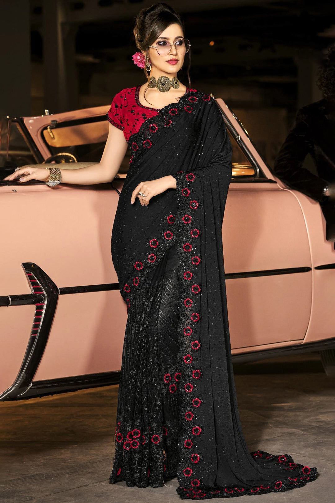 Buy Fancy Attractive Black Saree - Luxe Fabric Designer Saree