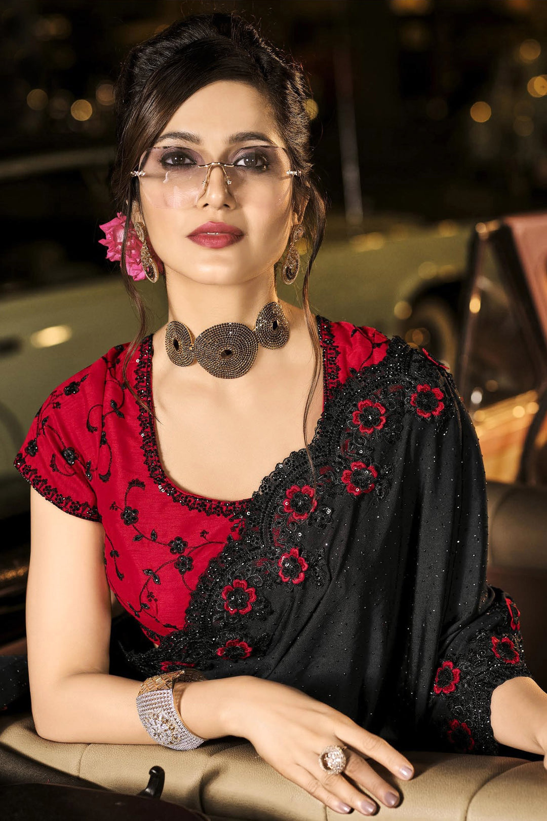 Buy Fancy Attractive Black Saree - Luxe Fabric Designer Saree