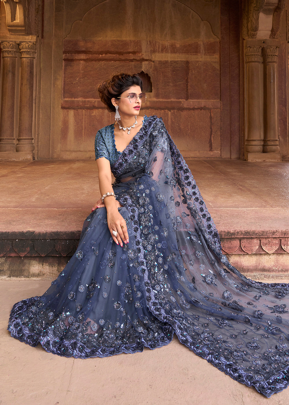 Buy Gorgeous Mauve Heavy Designer Party Wear Saree | Designer Sarees