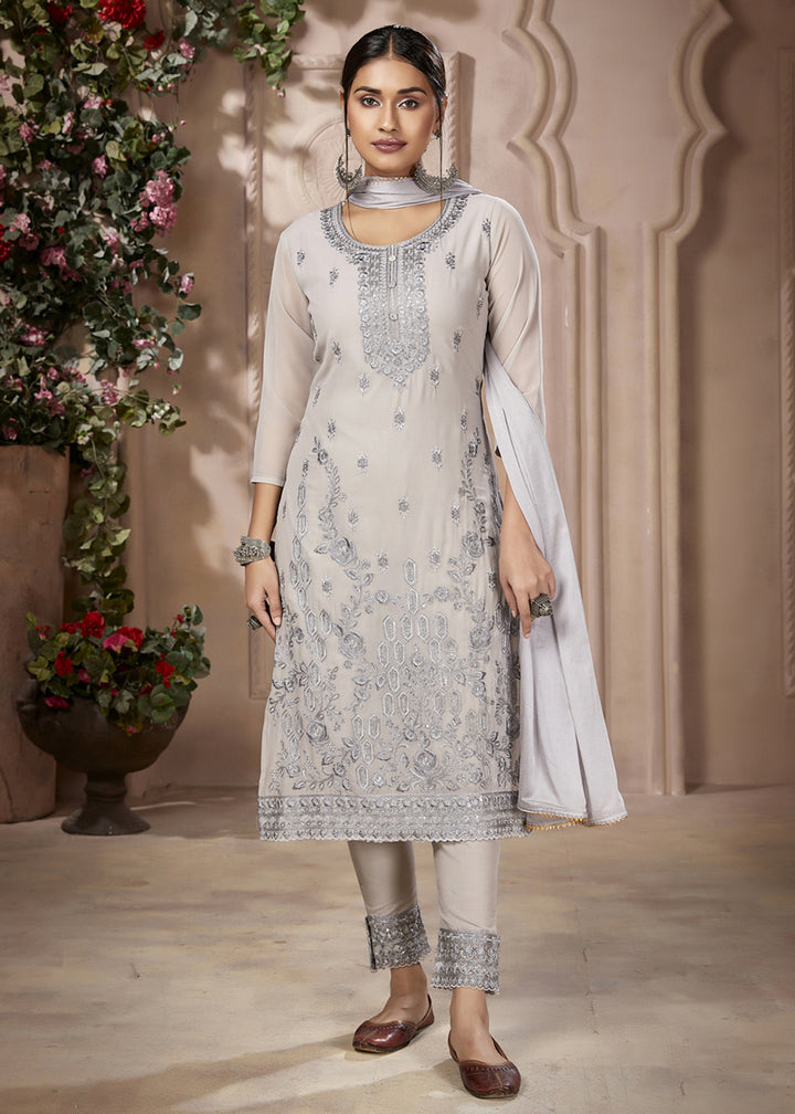 Buy Now Festive Look Stunning Grey Embroidered Pant Style Salwar Suit Online in USA, UK, Canada & Worldwide at Empress Clothing. 