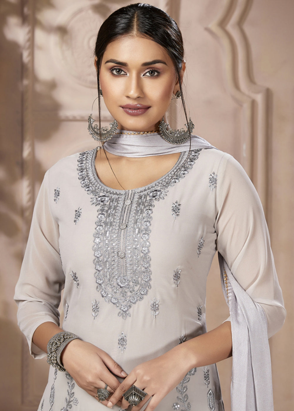 Double Shaded Latest Designer Punjabi Suits Party Wear in Grey Colour