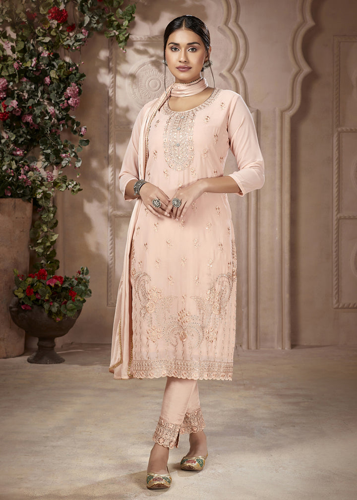 Buy Now Festive Look Radiant Peach Embroidered Pant Style Salwar Suit Online in USA, UK, Canada & Worldwide at Empress Clothing.