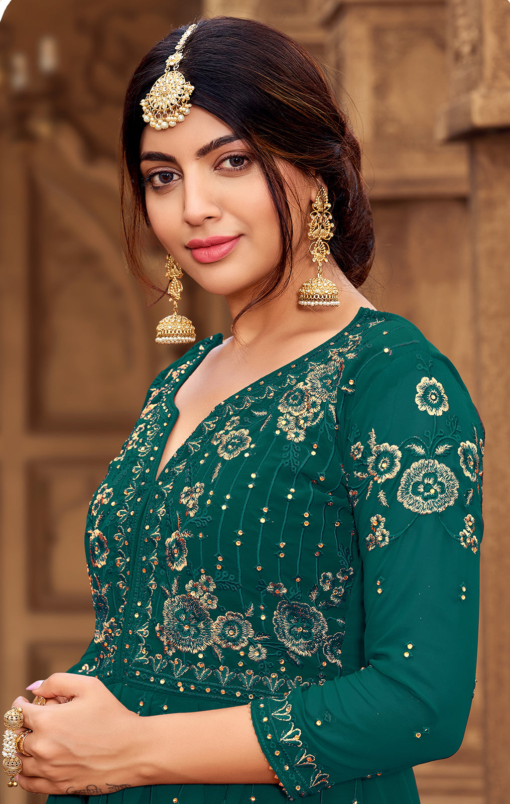 Buy Sharara Set in Teal Green - Beautifully Embroidered Sharara Suit