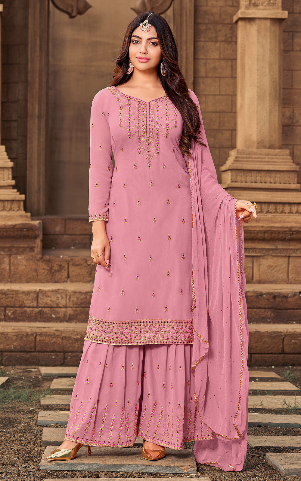 thulian pink dress Thulian Pink Cut-Out Long Sleeve Deep Plunge V-Neck Slit Detail /1XL-2S-2M-1M-1L