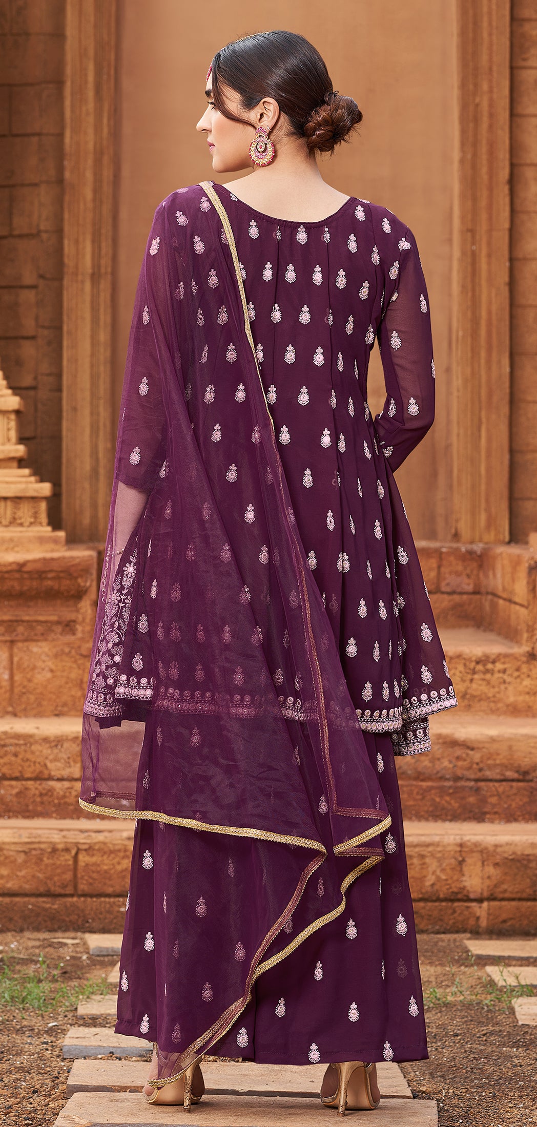 Buy Sharara Set in Plum Wine - Beautifully Embroidered Sharara Suit