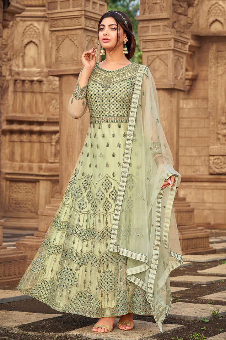 Buy Green Heavy Butterfly Net Anarkali - Beautiful Anarkali Suit