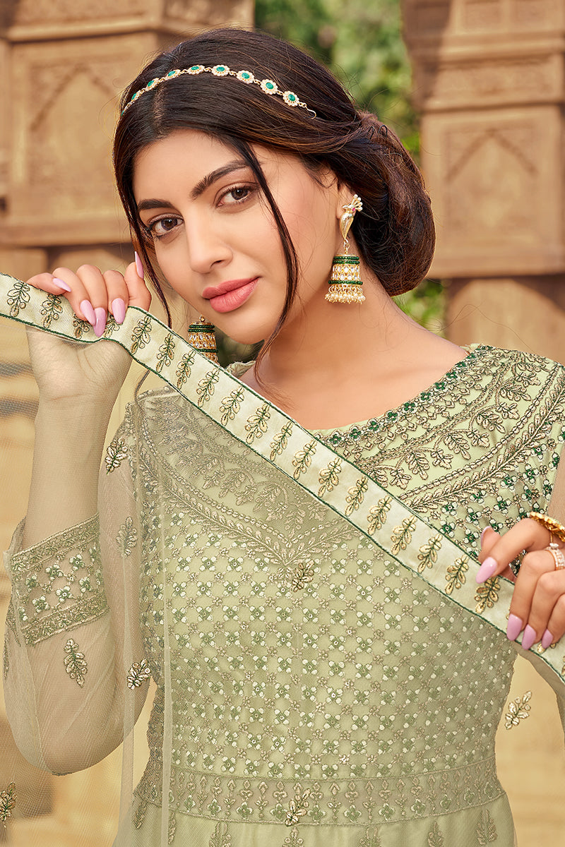 Buy Green Heavy Butterfly Net Anarkali - Beautiful Anarkali Suit