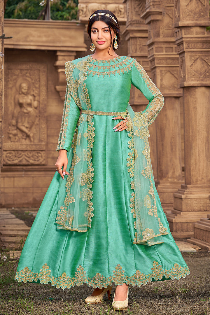 Buy Seafoam Green Heavy Art Silk Anarkali - Beautiful Anarkali Suit