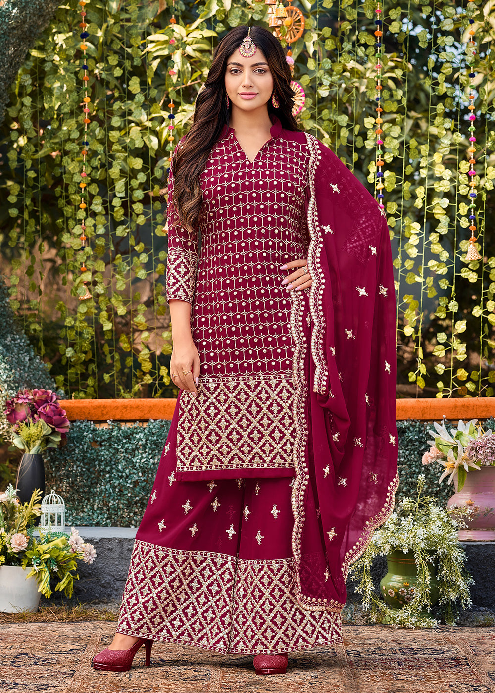 Buy Now Beautiful Pink Georgette Embroidered Wedding Festive Salwar Suit Online in USA, UK, Canada & Worldwide at Empress Clothing. 