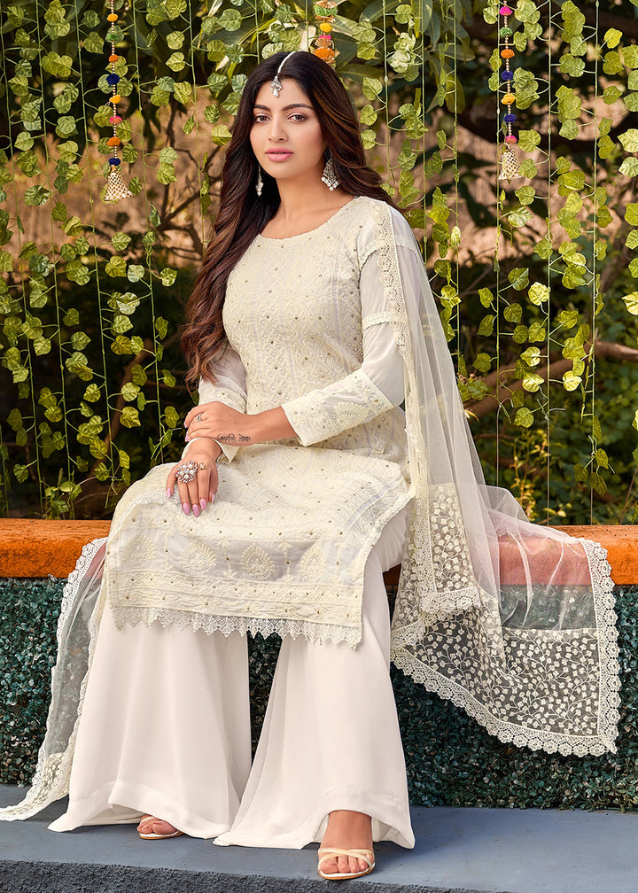 Buy Now Stunning White Georgette Embroidered Wedding Festive Salwar Suit Online in USA, UK, Canada & Worldwide at Empress Clothing. 