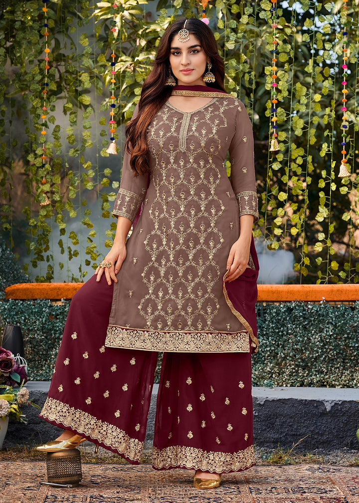 Buy Now Attractive Beige Georgette Embroidered Wedding Festive Salwar Suit Online in USA, UK, Canada & Worldwide at Empress Clothing. 