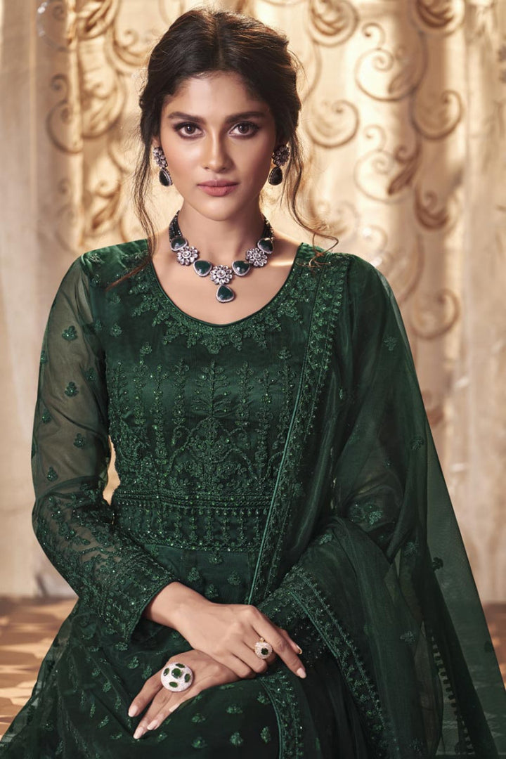 Buy Pine Green Wedding Anarkali - Thread Embroidered Anarkali Suit