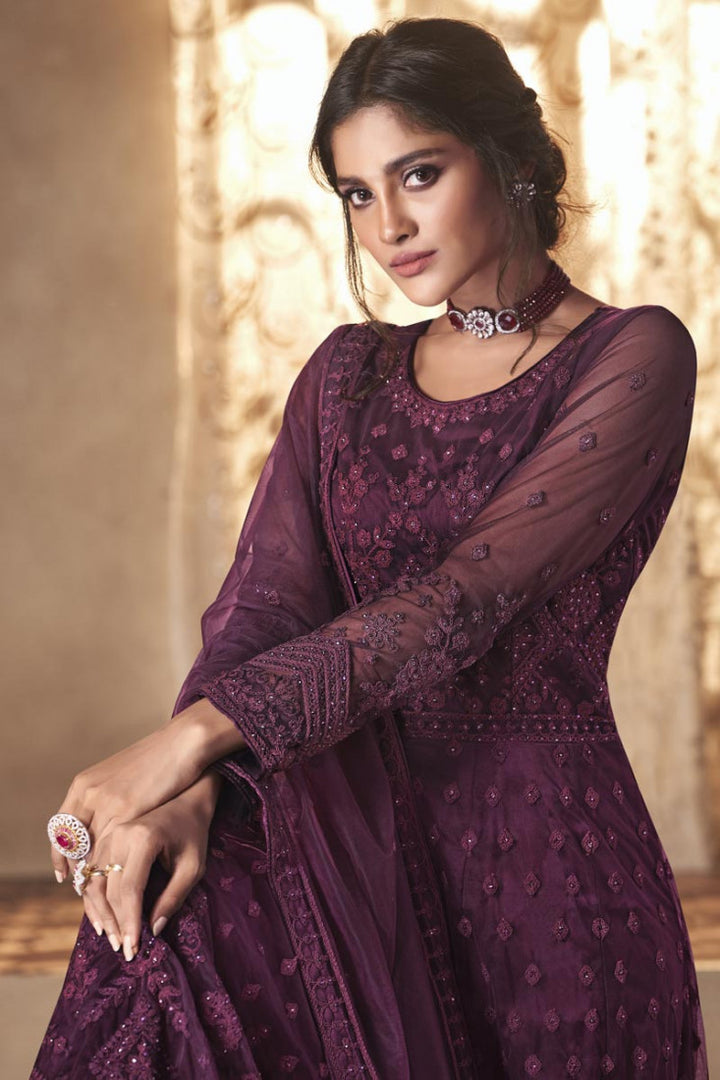 Buy Wine Purple Wedding Anarkali - Embroidered Anarkali Suit