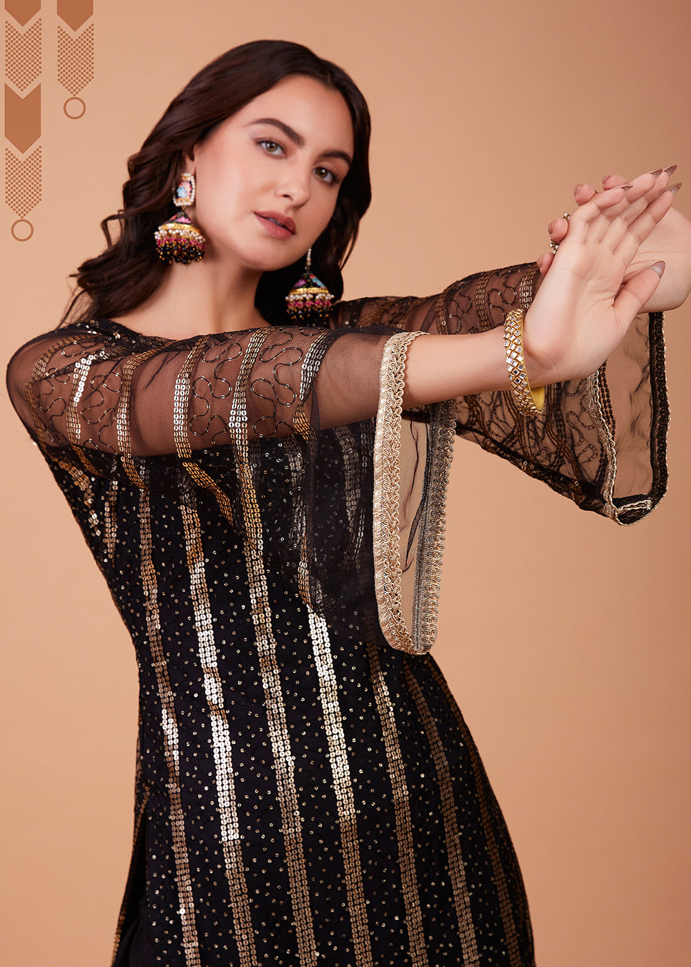 Buy Now Glamorous Black Tone to Tone Thread Net Salwar Kameez Online in USA, UK, Canada & Worldwide at Empress Clothing.