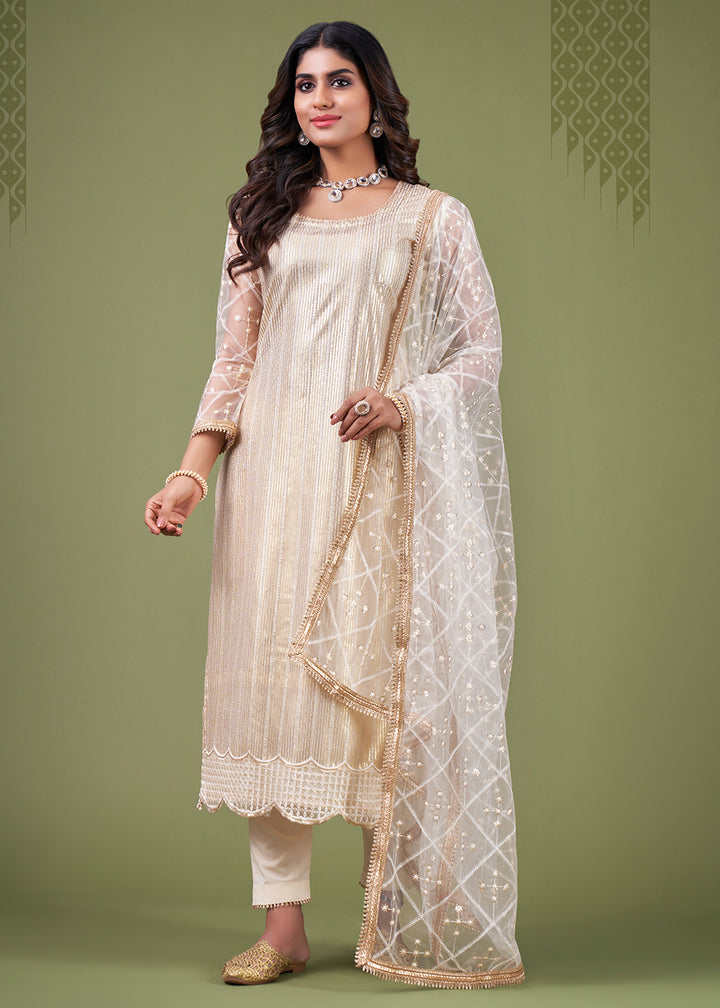 Buy Now Radiant White Cream Tone to Tone Embroidered Salwar Kameez Online in USA, UK, Canada, Germany, Australia & Worldwide at Empress Clothing. 