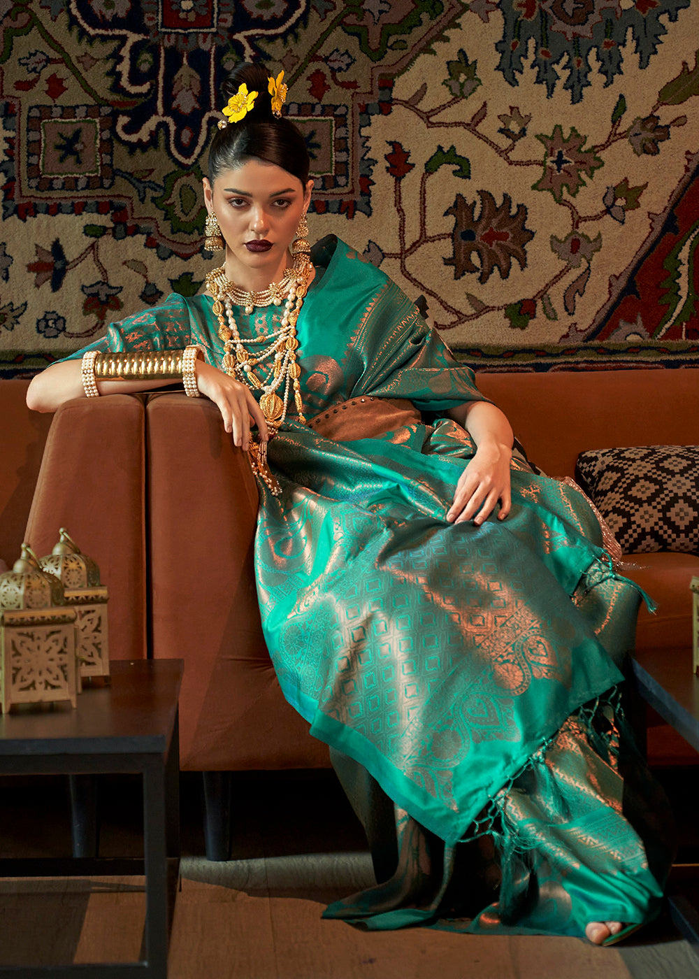 Buy Now Turquoise Blue Blended Woven Zari Brocade Silk Saree Online in USA, UK, Canada & Worldwide at Empress Clothing. 