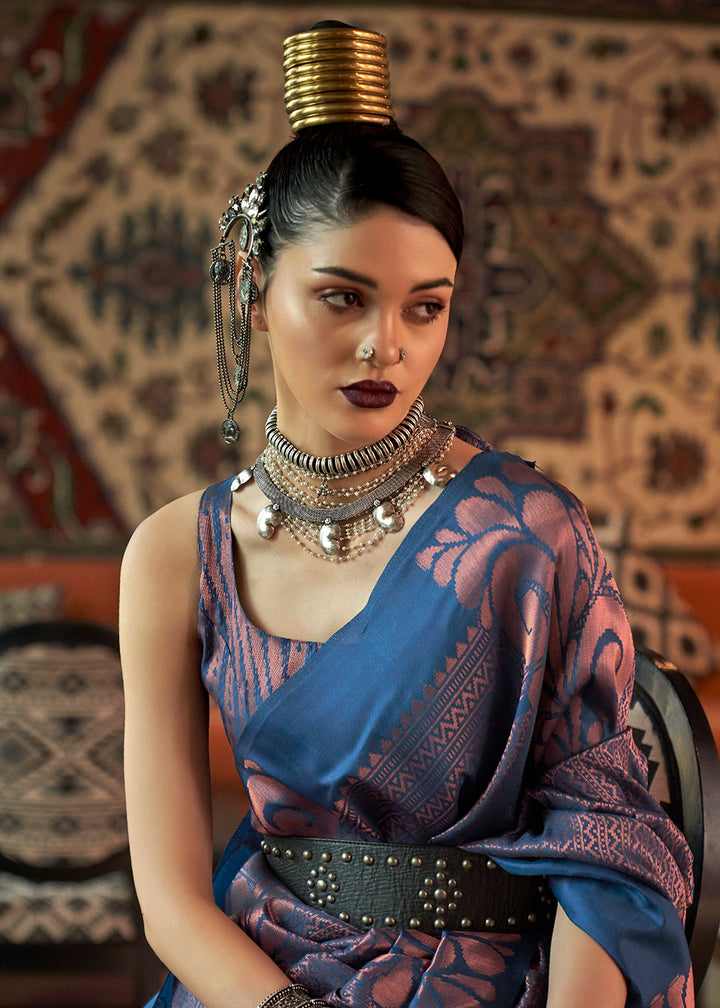 Buy Now Prussian Blue Blended Woven Zari Brocade Silk Saree Online in USA, UK, Canada & Worldwide at Empress Clothing.