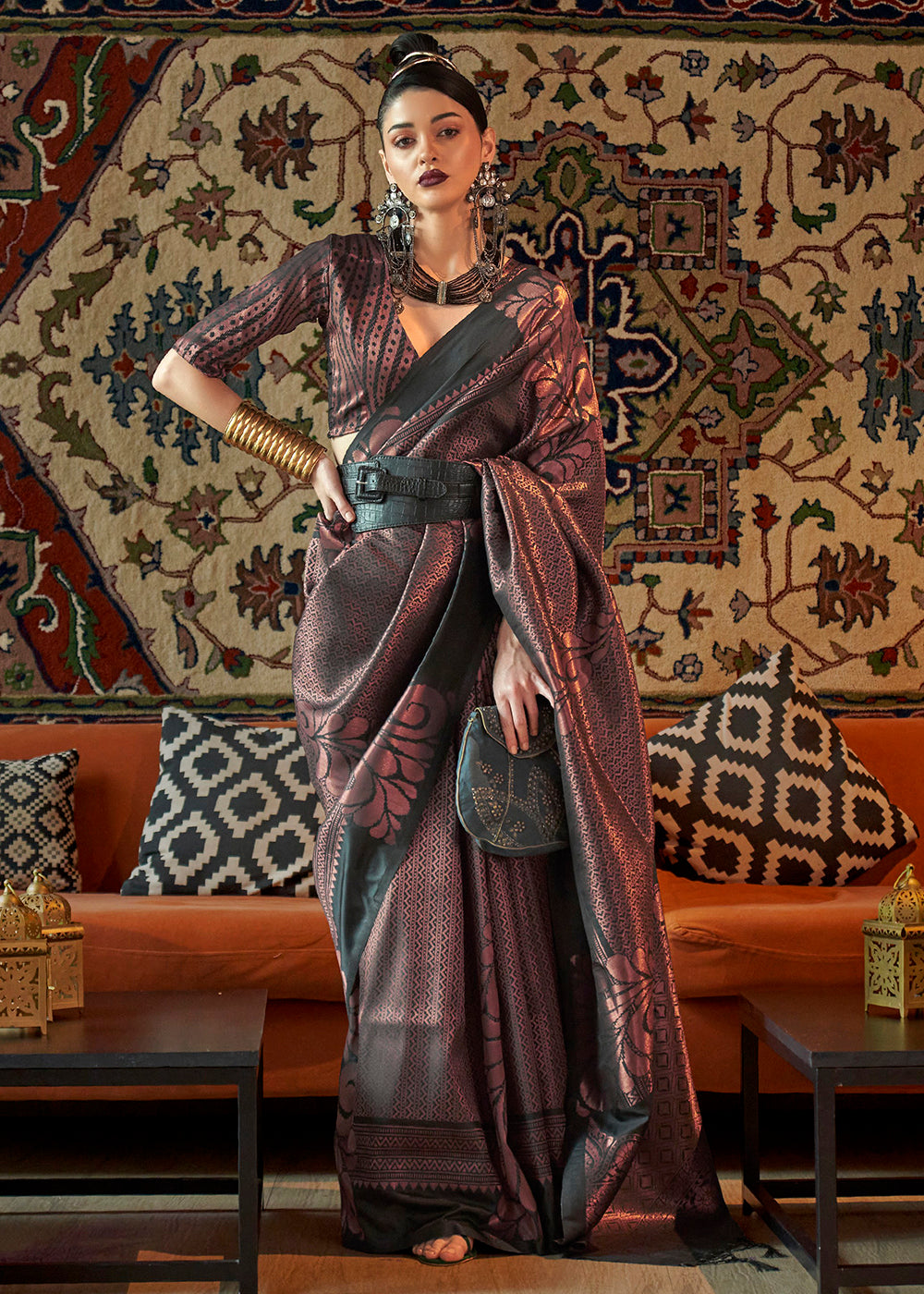 Buy Now Classic Black Blended Woven Zari Brocade Silk Saree Online in USA, UK, Canada & Worldwide at Empress Clothing.