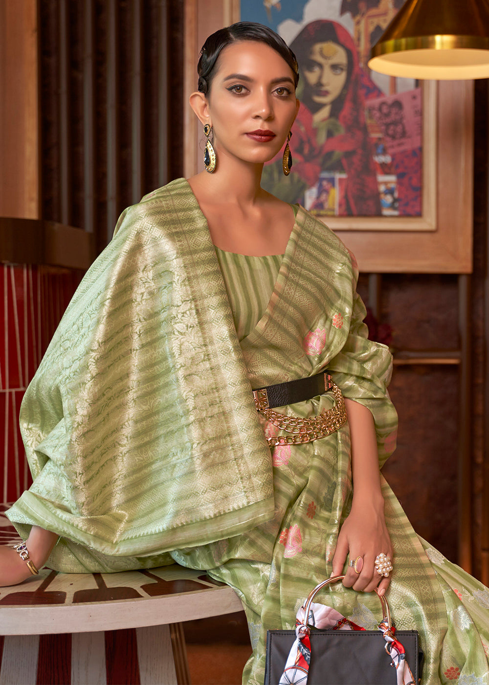 Buy Now Awesome Green Linen Fabric Party Wear Weaving Saree Online in USA, UK, Canada & Worldwide at Empress Clothing. 