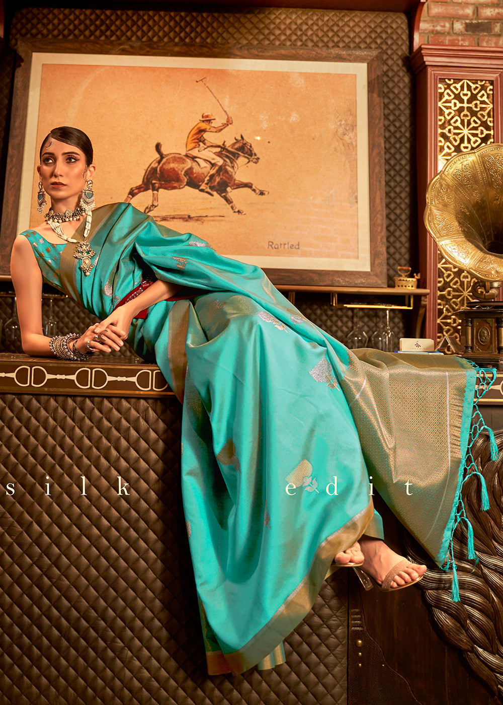 Buy Now Aqua Green Handloom Silk Weaving Contemporary Saree Online in USA, UK, Canada & Worldwide at Empress Clothing. 