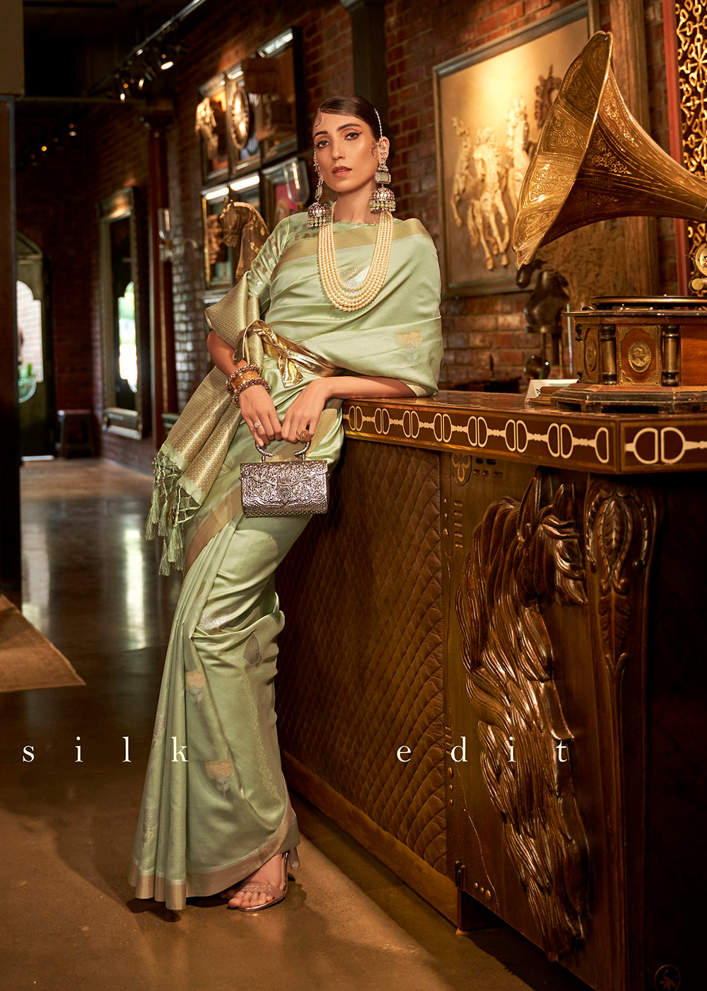Buy Now Pista Green Handloom Silk Weaving Contemporary Saree Online in USA, UK, Canada & Worldwide at Empress Clothing.