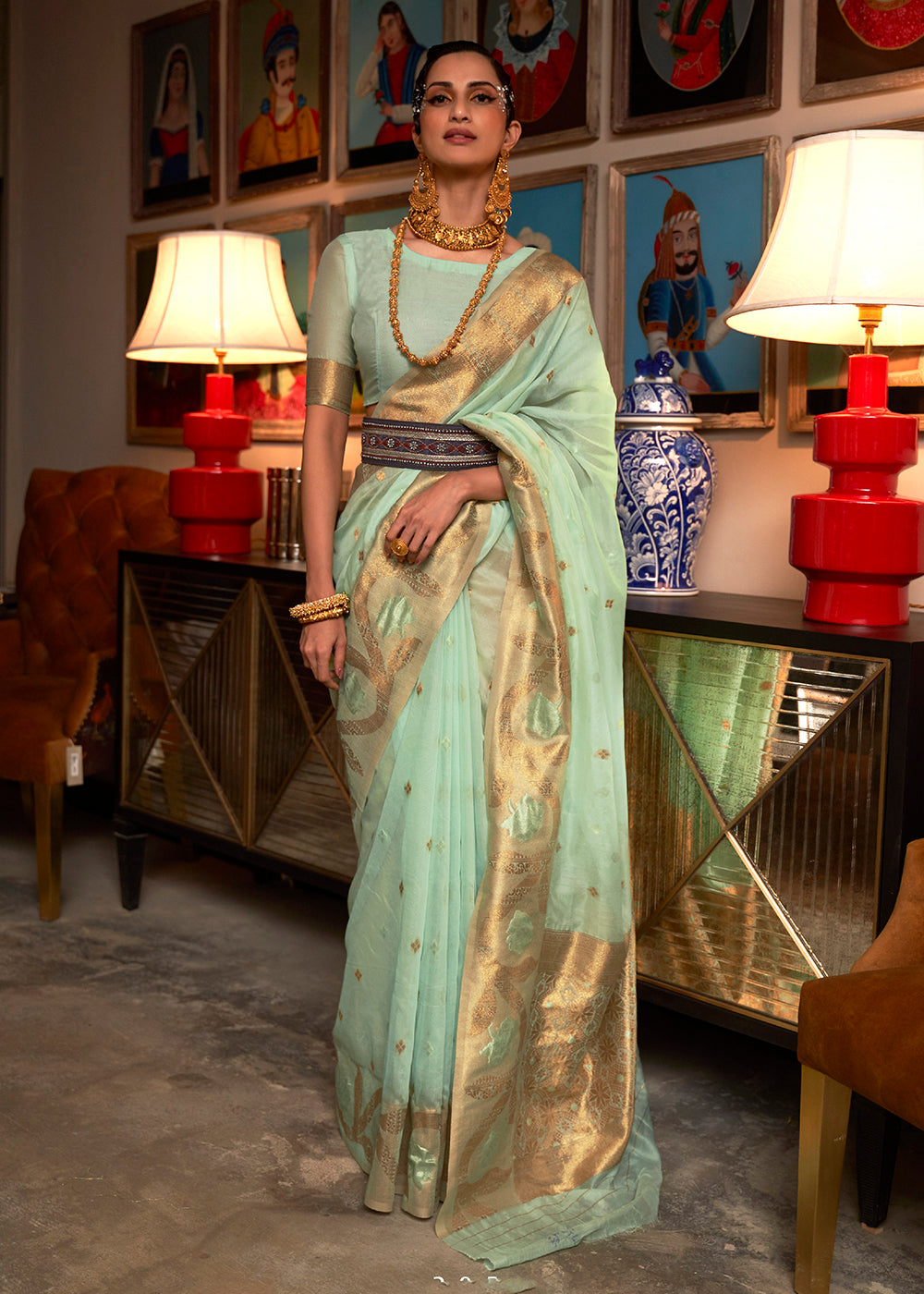 Buy Now Pastel Green Blended Woven Zari Organza Silk Saree Online in USA, UK, Canada & Worldwide at Empress Clothing.