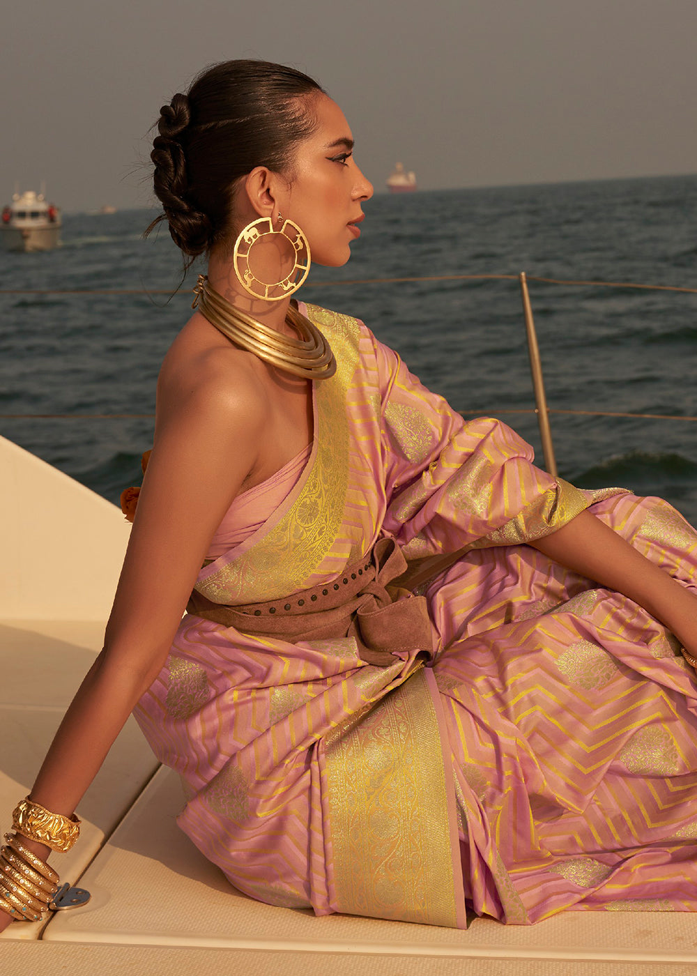 Buy Now Majestic Pink Pure Satin Silk Two Tone Weaving Saree Online in USA, UK, Canada & Worldwide at Empress Clothing.