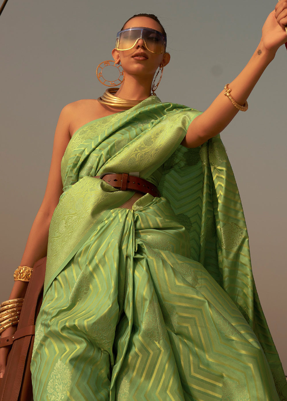 Buy Now Glorious Green Pure Satin Silk Two Tone Weaving Saree Online in USA, UK, Canada & Worldwide at Empress Clothing. 