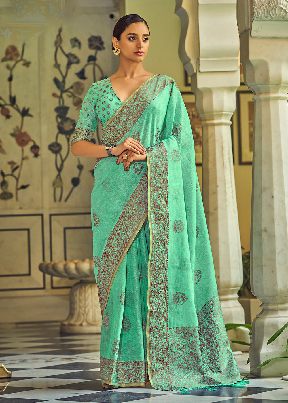 Saree With Stitched Blouse/ Silk Saree Belt Blouse / Blue Saree USA / Soft  Silk Saree Ready Blouse / Cocktail Saree/ Modern Saree Blouse 