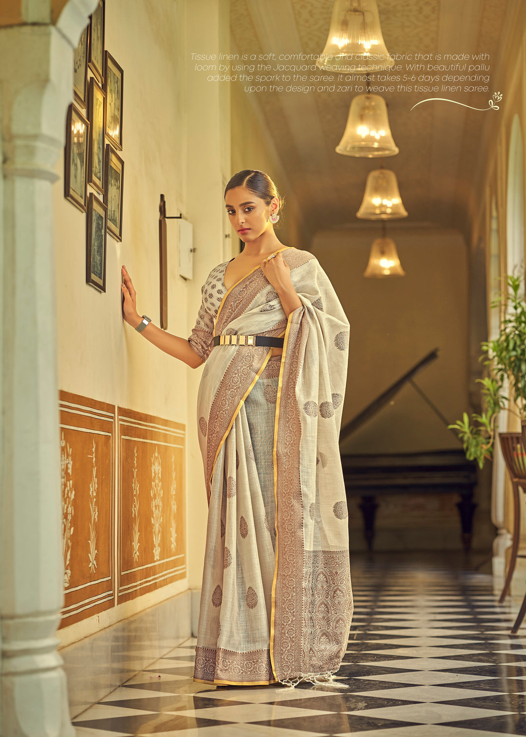 Buy Now Ravishing Beige Soft Linen Weaving Saree with Belt Online in USA, UK, Canada & Worldwide at Empress Clothing.
