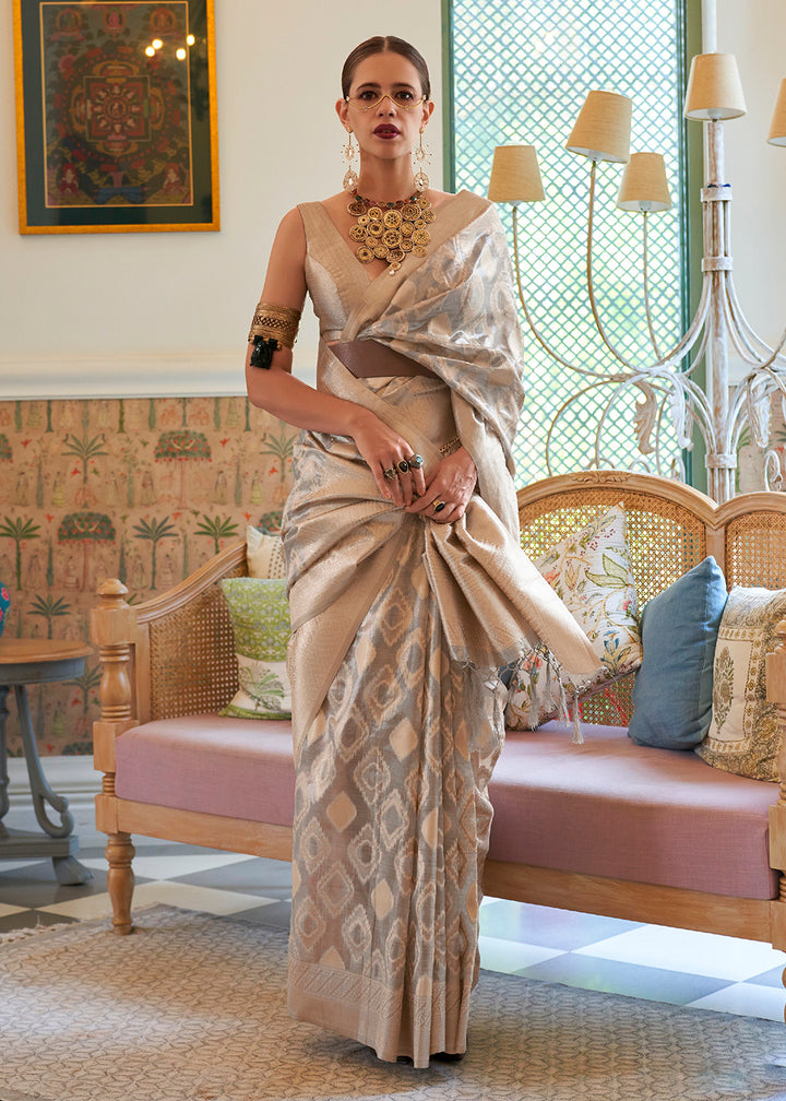 Buy Now Kalki Koechlin Miraculous Grey Handloom Zari Silk Saree Online in USA, UK, Canada & Worldwide at Empress Clothing.