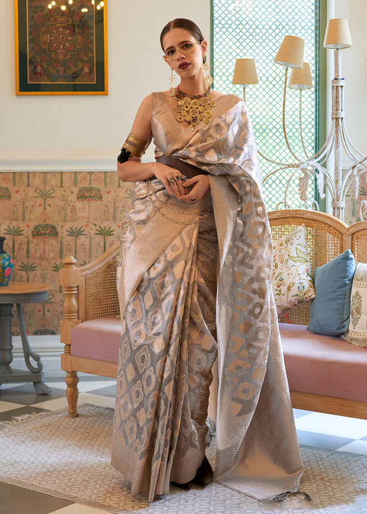 Buy Now Kalki Koechlin Silver Grey Handloom Zari Silk Saree Online in USA, UK, Canada & Worldwide at Empress Clothing.